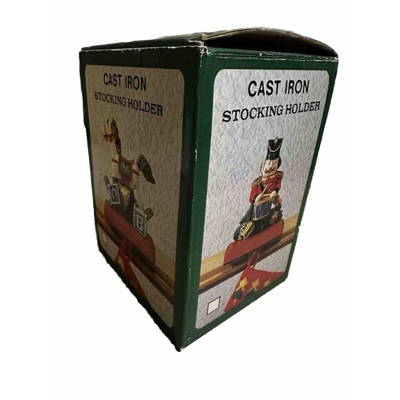 Cast Iron Stocking Holder Santa Fireplace Soldier Original Box Vintage NICE VTG - Picture 3 of 9